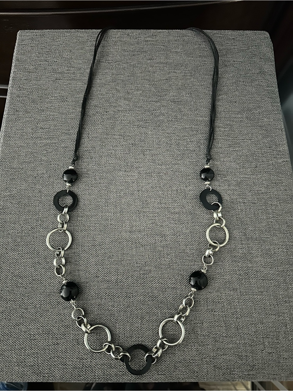 Black and Silver Long Link Necklace - Women's Fashion Jewelry
